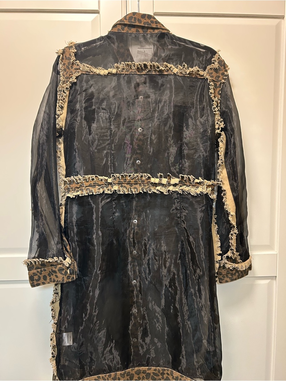 Adore Leopard-Panel Sheer Trench Coat in Brown and Black - Picture 3 of 4